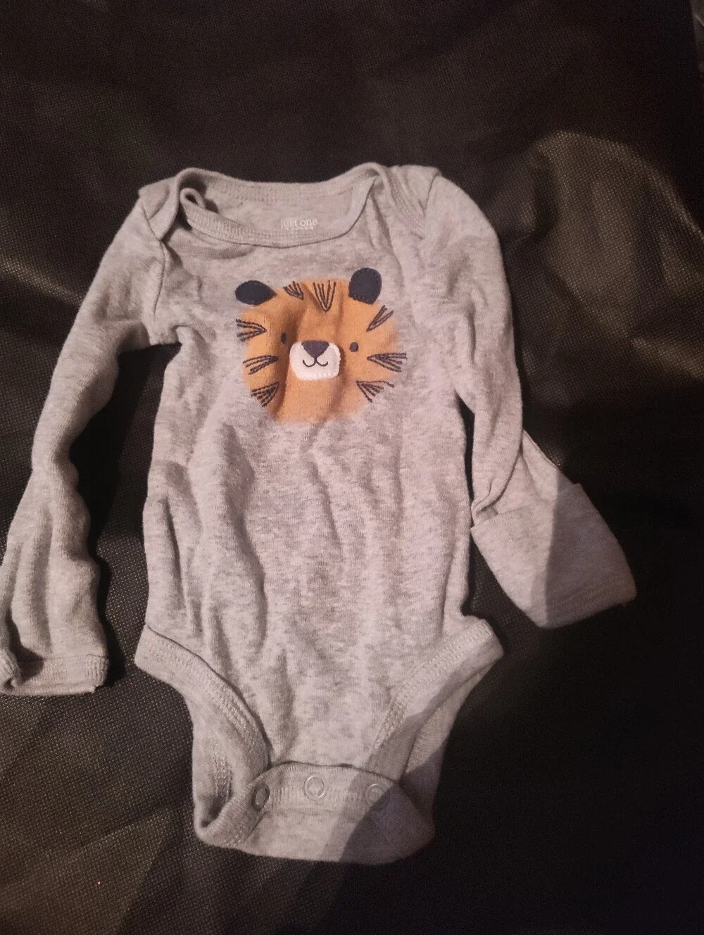 Carter's Gray Long-Sleeve Lion Face Baby One-Piece